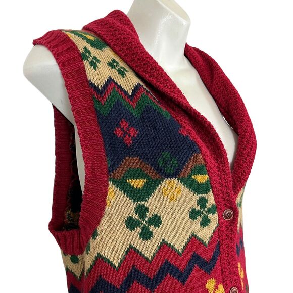 Gina Peters Vintage Red Green Blue Cardigan Vest Chunky Knit Sweater sz Small - Picture 5 of 16